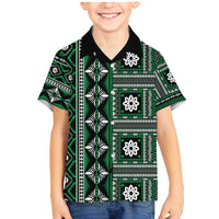 Fiji Masi Tapa Pattern Green Family Matching Mermaid Dress and Hawaiian Shirt - Polynesian Pride