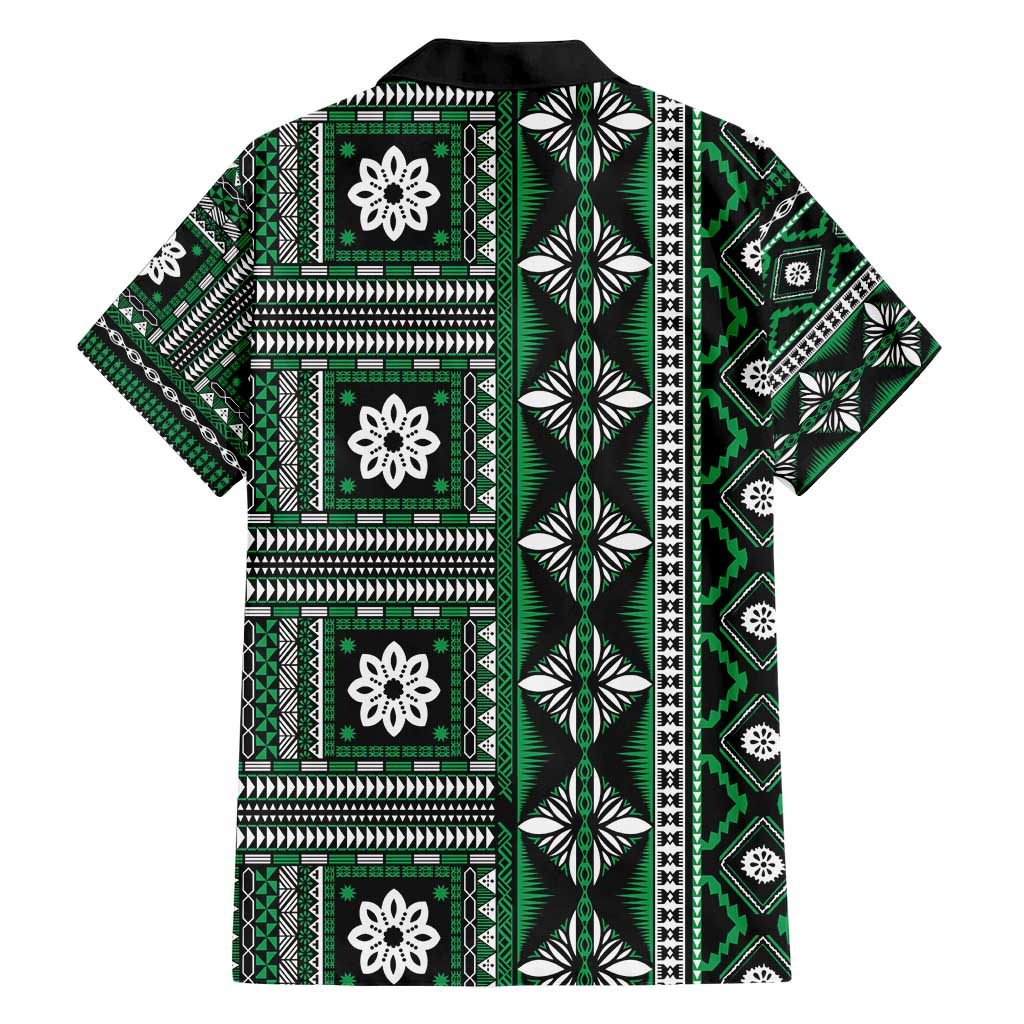 Fiji Masi Tapa Pattern Green Family Matching Short Sleeve Bodycon Dress and Hawaiian Shirt - Polynesian Pride