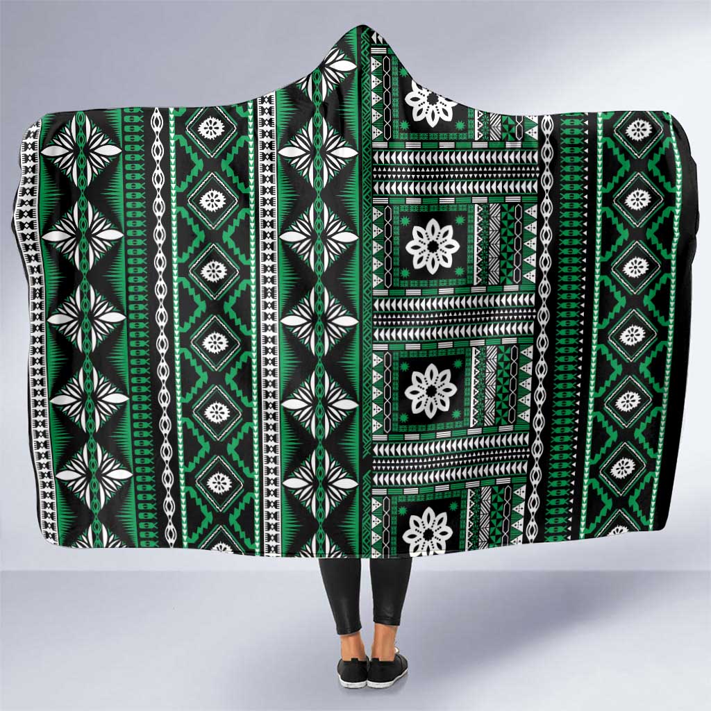 Fiji Masi Tapa Pattern Green Hooded Blanket - Polynesian Pride