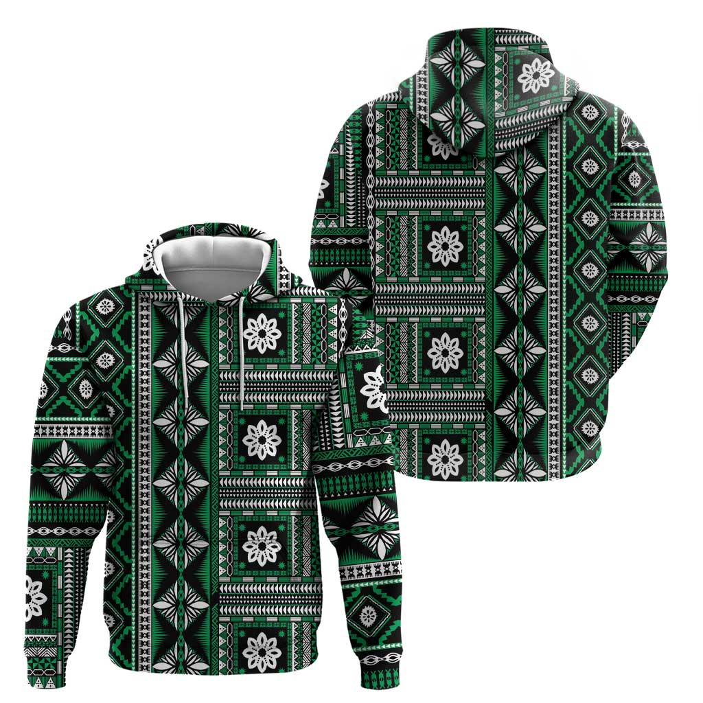 Fiji Masi Tapa Pattern Green Hoodie - Polynesian Pride