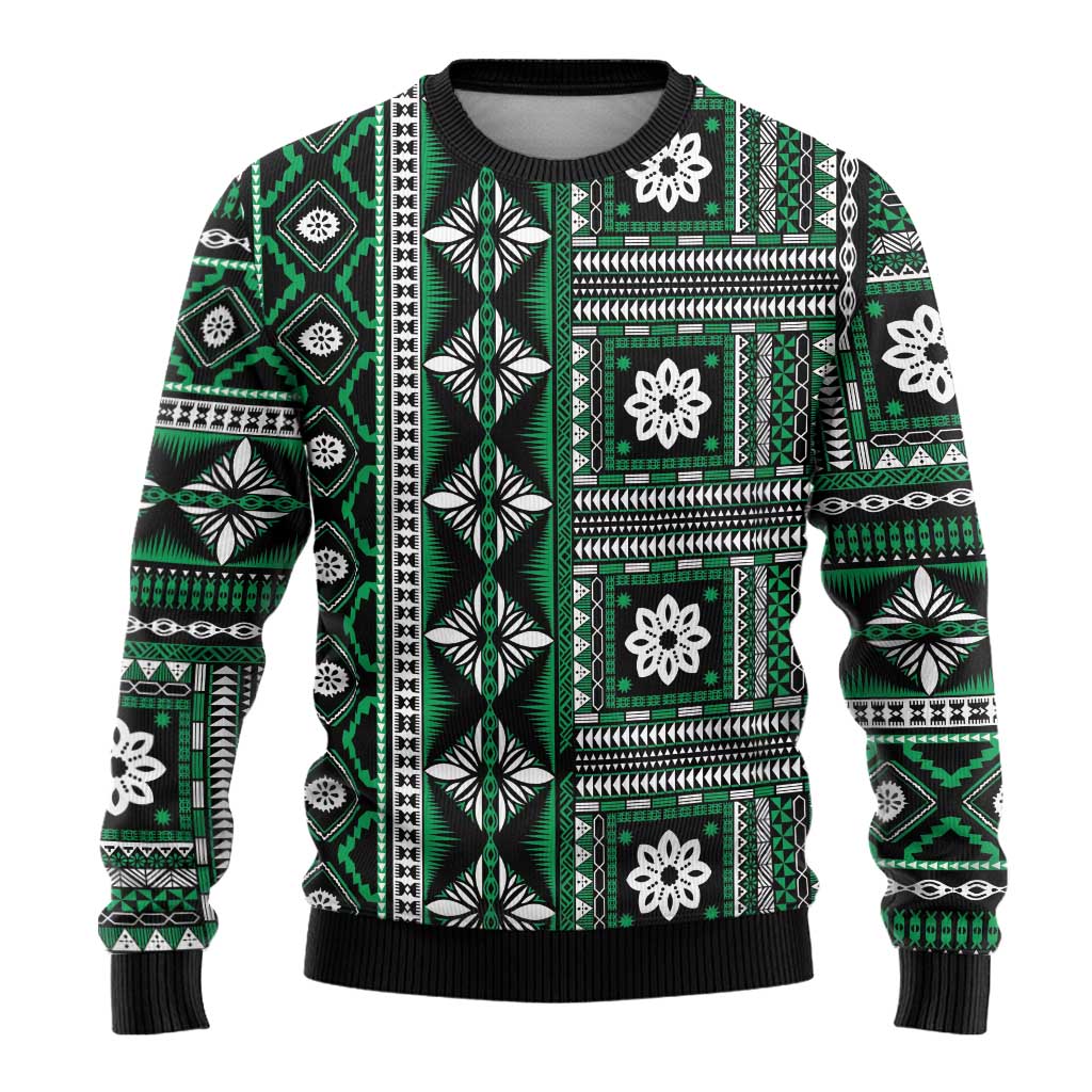 Fiji Masi Tapa Pattern Green Ugly Christmas Sweater - Polynesian Pride