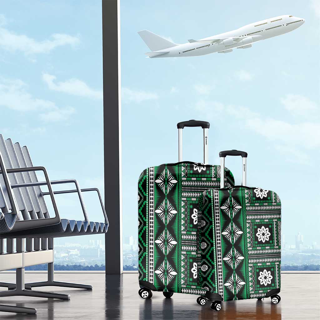 Fiji Masi Tapa Pattern Green Luggage Cover - Polynesian Pride