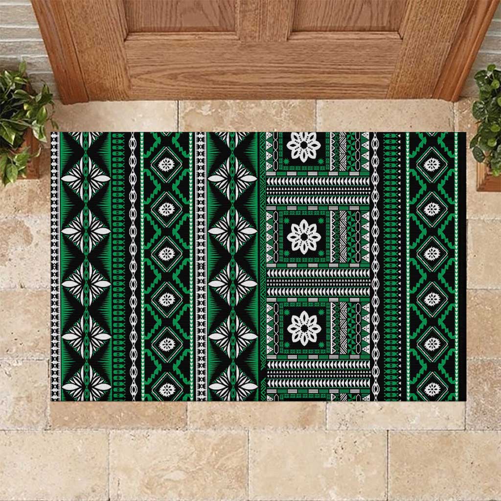 Fiji Masi Tapa Pattern Green Rubber Doormat - Polynesian Pride