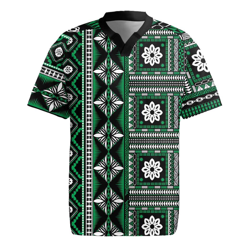 Fiji Masi Tapa Pattern Green Rugby Jersey - Polynesian Pride