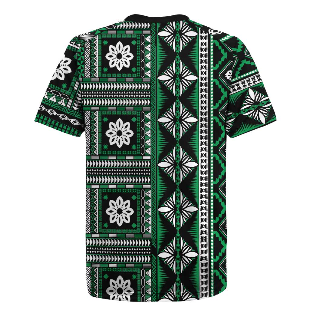 Fiji Masi Tapa Pattern Green Rugby Jersey - Polynesian Pride