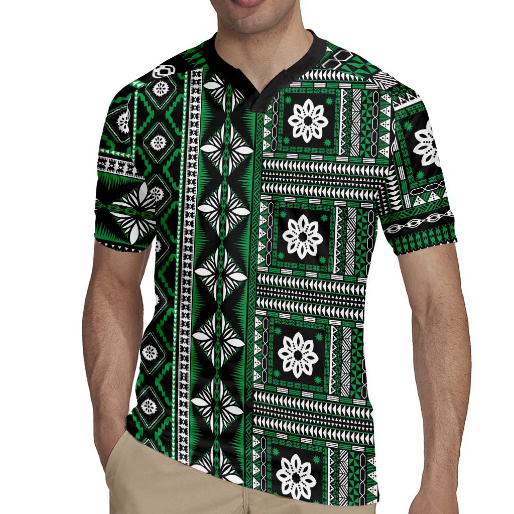 Fiji Masi Tapa Pattern Green Rugby Jersey - Polynesian Pride