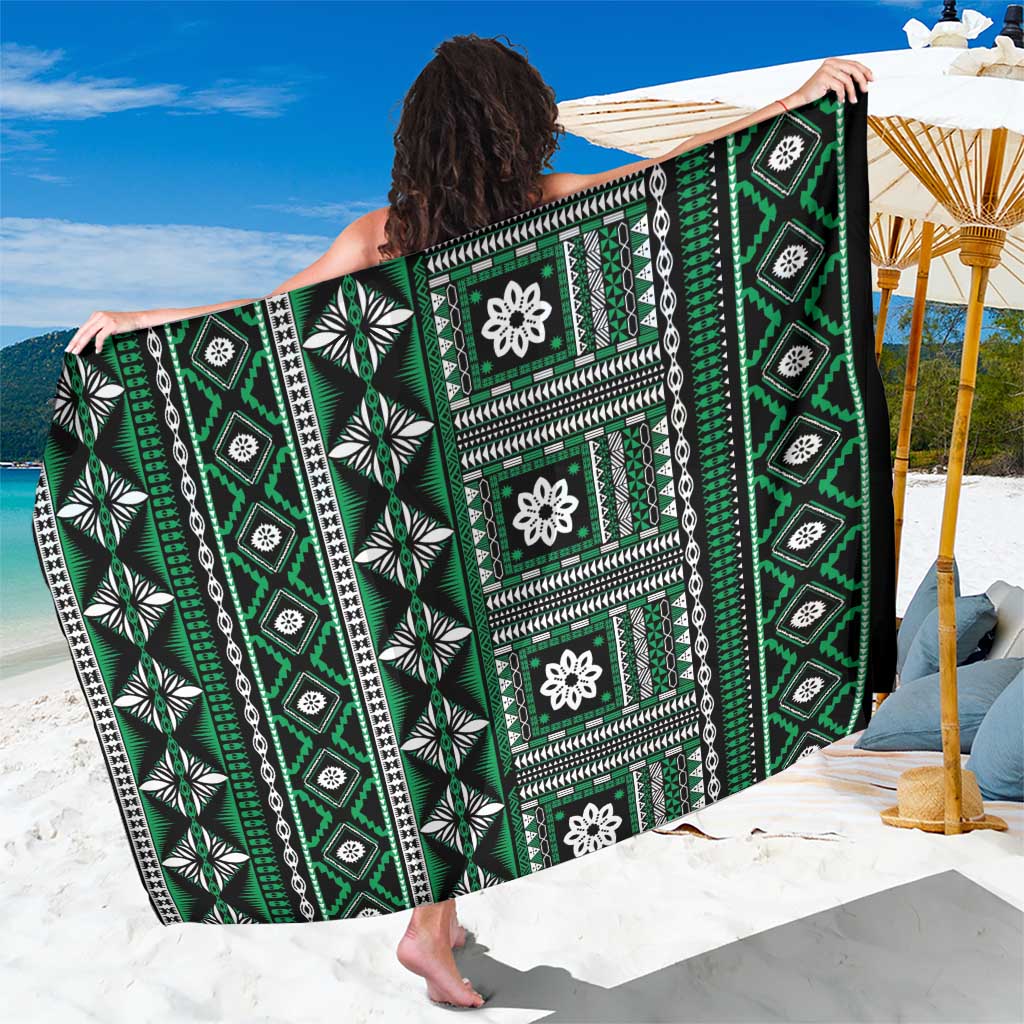 Fiji Masi Tapa Pattern Green Sarong - Polynesian Pride