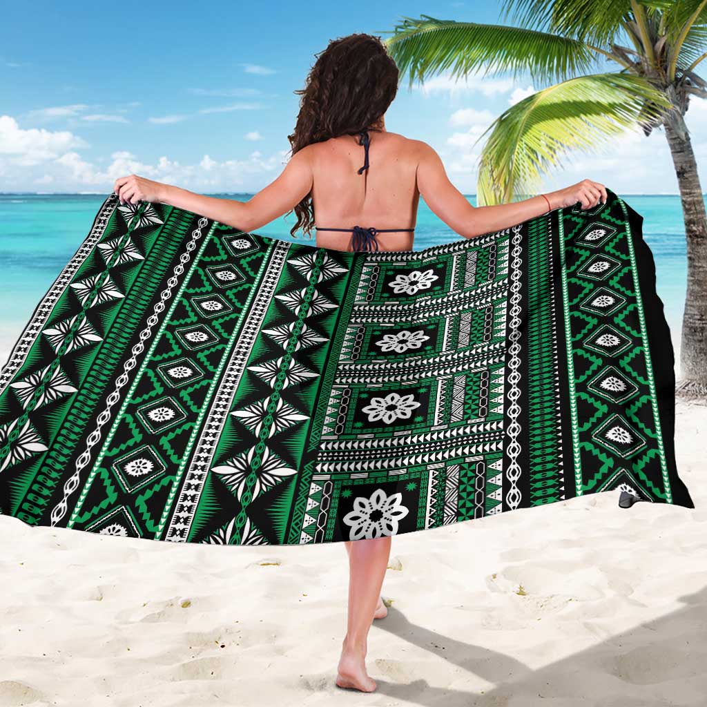 Fiji Masi Tapa Pattern Green Sarong - Polynesian Pride