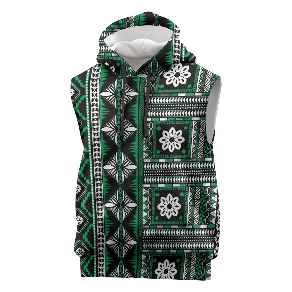 Fiji Masi Tapa Pattern Green Sleeveless Hoodie - Polynesian Pride