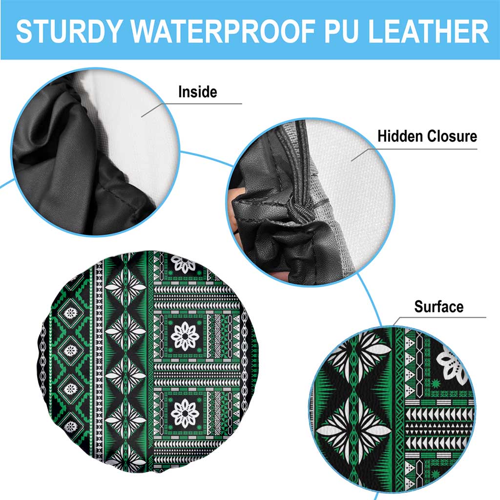 Fiji Masi Tapa Pattern Green Spare Tire Cover - Polynesian Pride