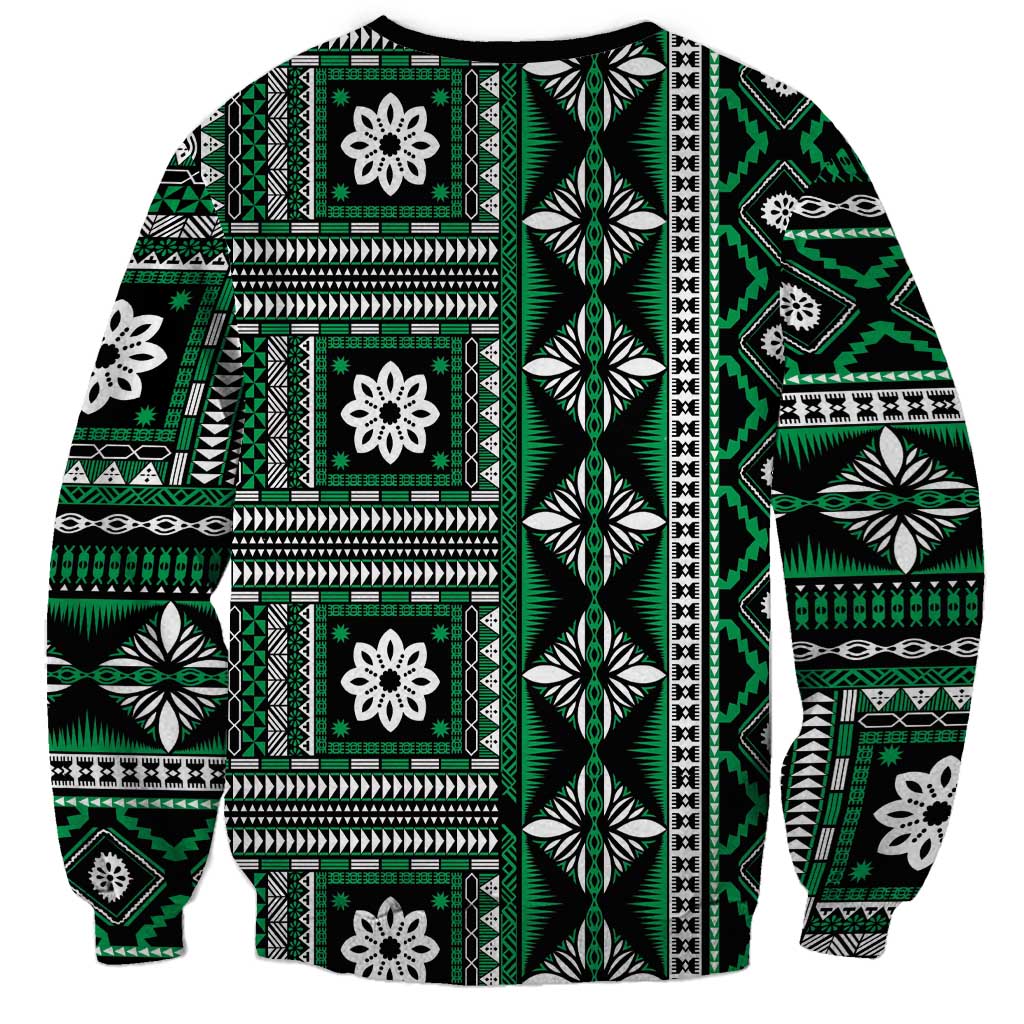Fiji Masi Tapa Pattern Green Sweatshirt LT01 - Polynesian Pride