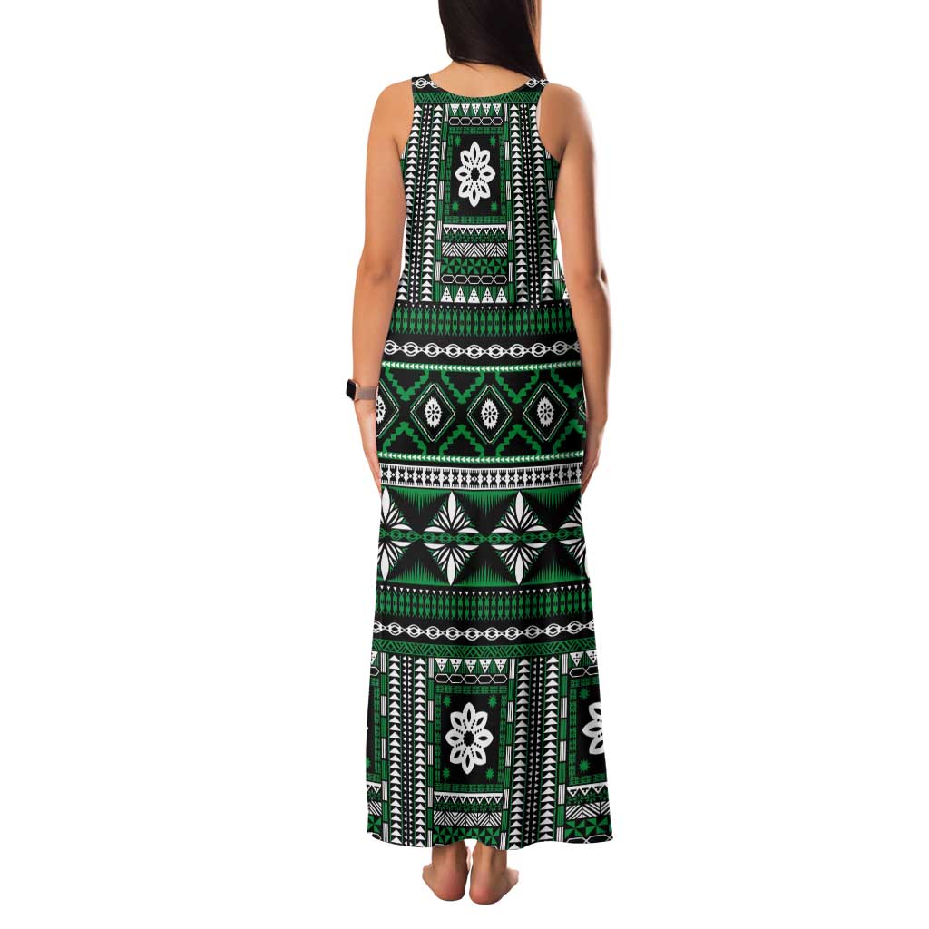 Fiji Masi Tapa Pattern Green Tank Maxi Dress - Polynesian Pride