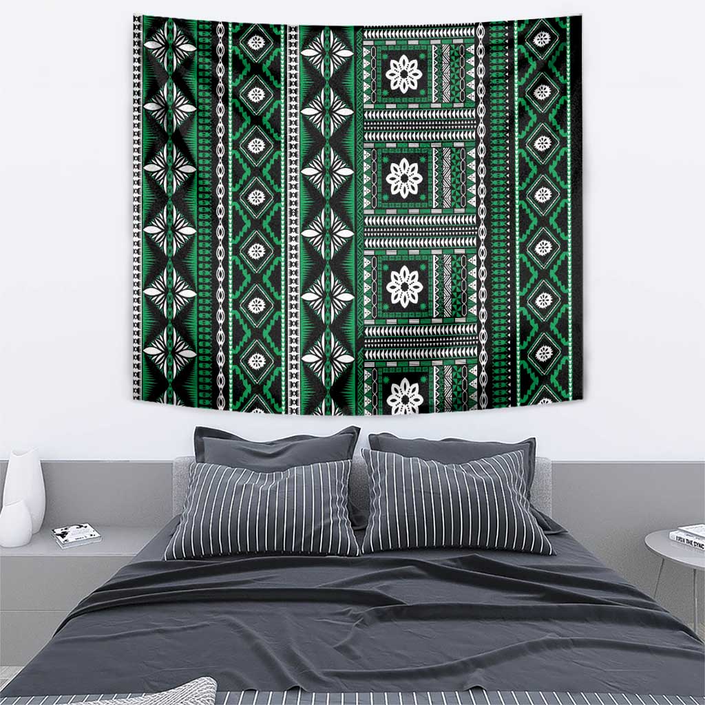 Fiji Masi Tapa Pattern Green Tapestry - Polynesian Pride