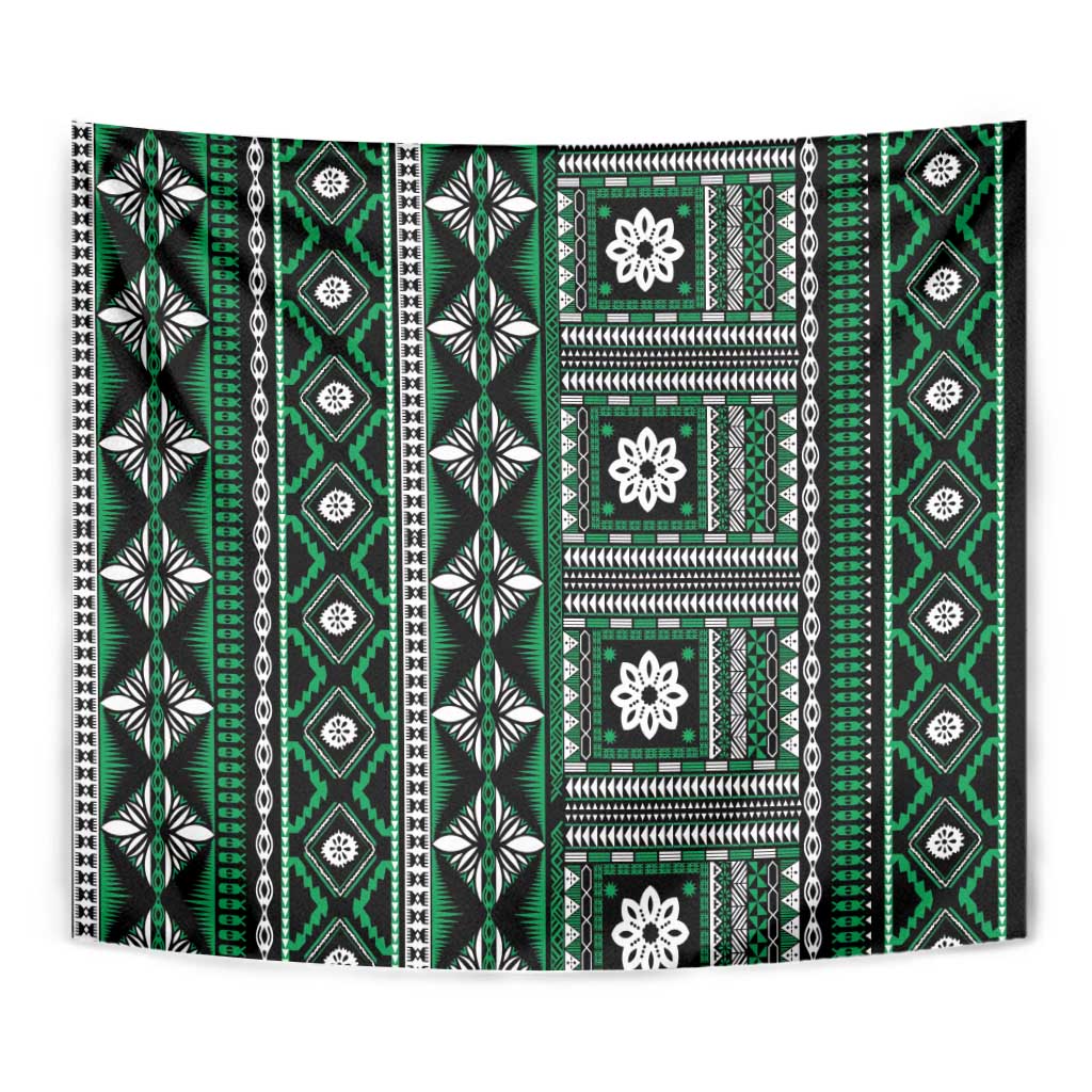 Fiji Masi Tapa Pattern Green Tapestry - Polynesian Pride
