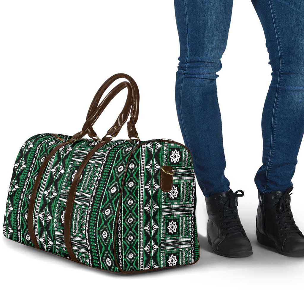 Fiji Masi Tapa Pattern Green Travel Bag - Polynesian Pride