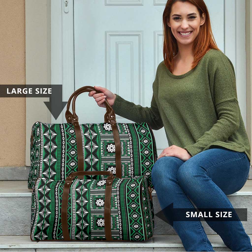 Fiji Masi Tapa Pattern Green Travel Bag - Polynesian Pride