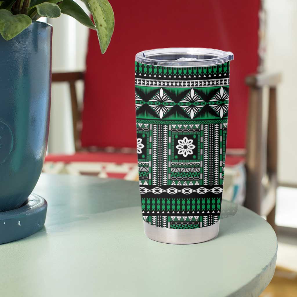 Fiji Masi Tapa Pattern Green Tumbler Cup - Polynesian Pride
