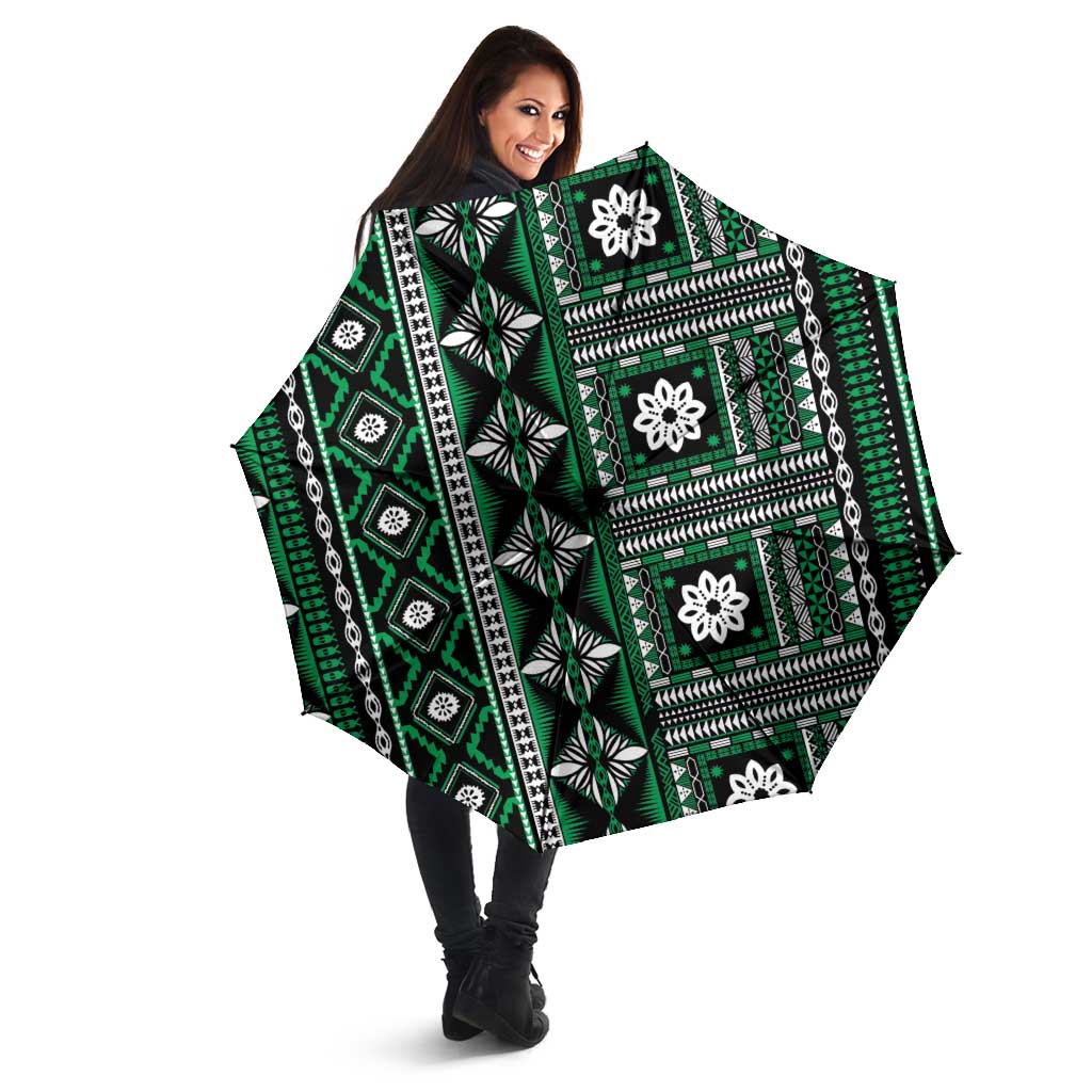 Fiji Masi Tapa Pattern Green Umbrella - Polynesian Pride