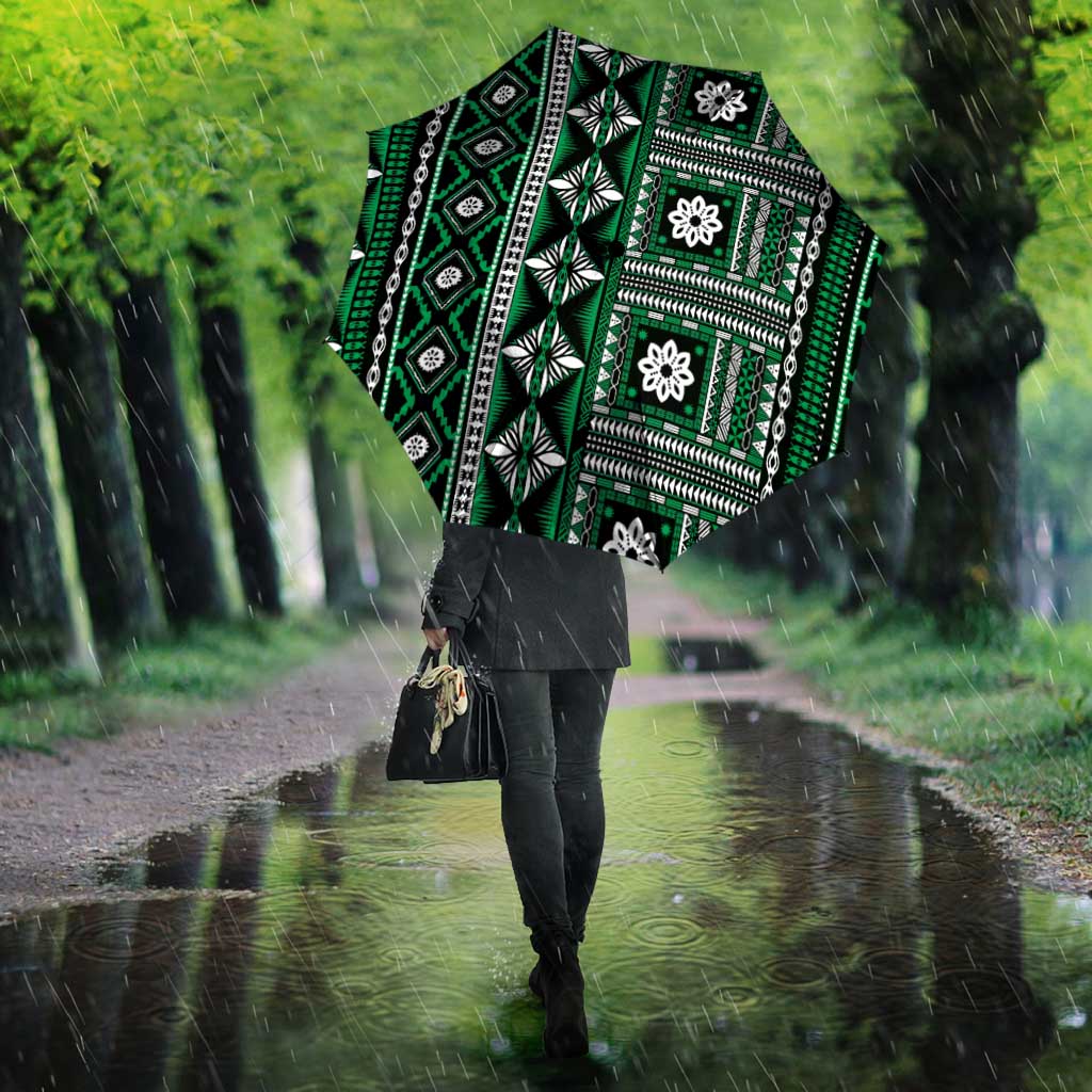 Fiji Masi Tapa Pattern Green Umbrella - Polynesian Pride