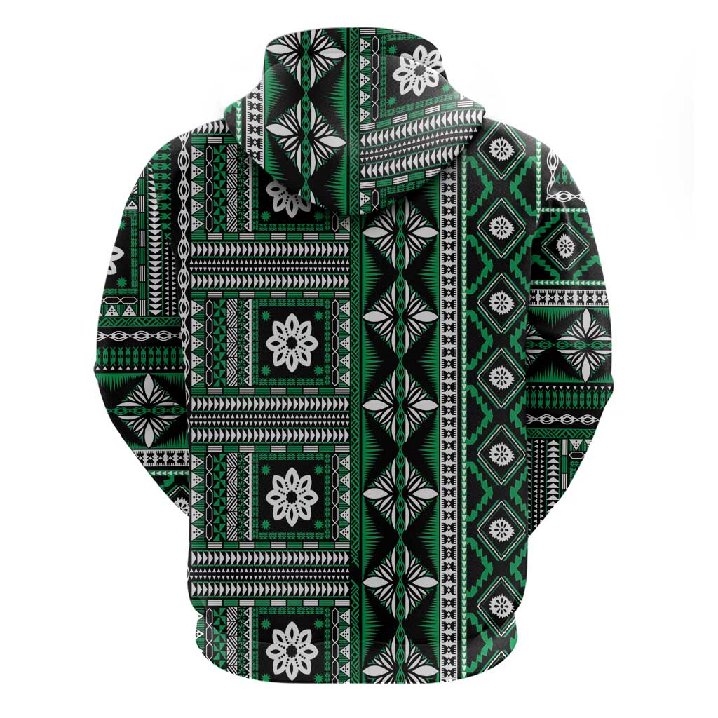 Fiji Masi Tapa Pattern Green Zip Hoodie - Polynesian Pride