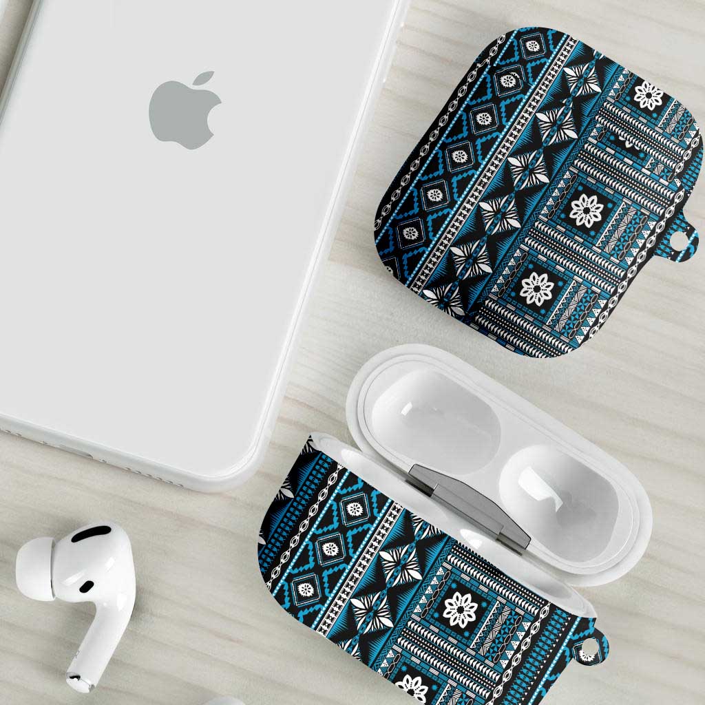 Fiji Masi Tapa Pattern Blue AirPods Case - Polynesian Pride