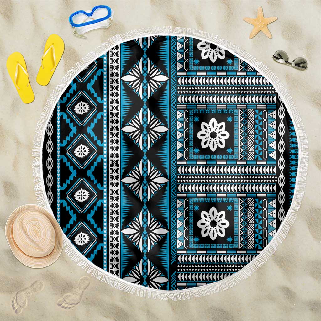 Fiji Masi Tapa Pattern Blue Beach Blanket - Polynesian Pride