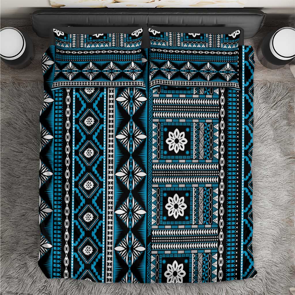 Fiji Masi Tapa Pattern Blue Bedding Set - Polynesian Pride
