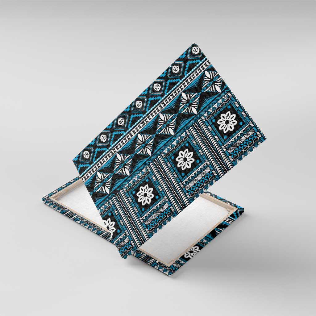 Fiji Masi Tapa Pattern Blue Canvas Wall Art - Polynesian Pride