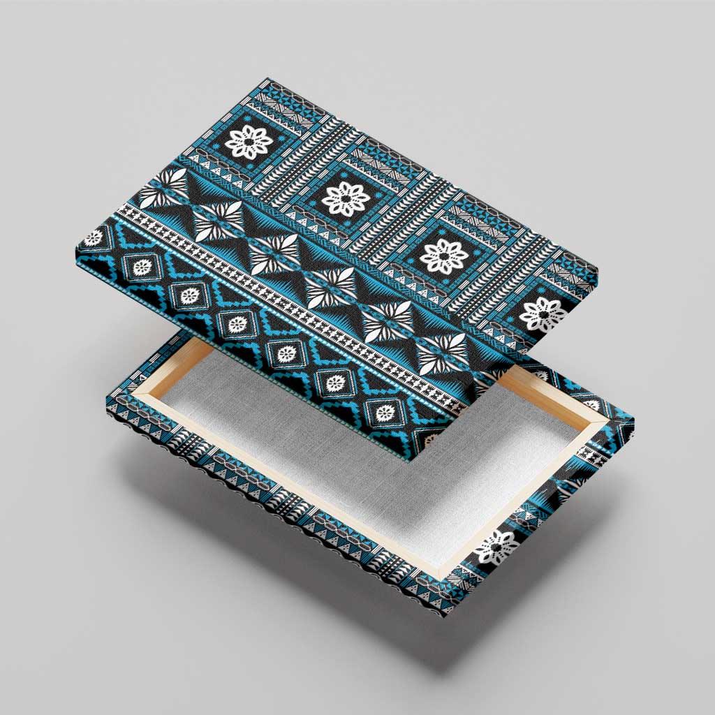 Fiji Masi Tapa Pattern Blue Canvas Wall Art - Polynesian Pride