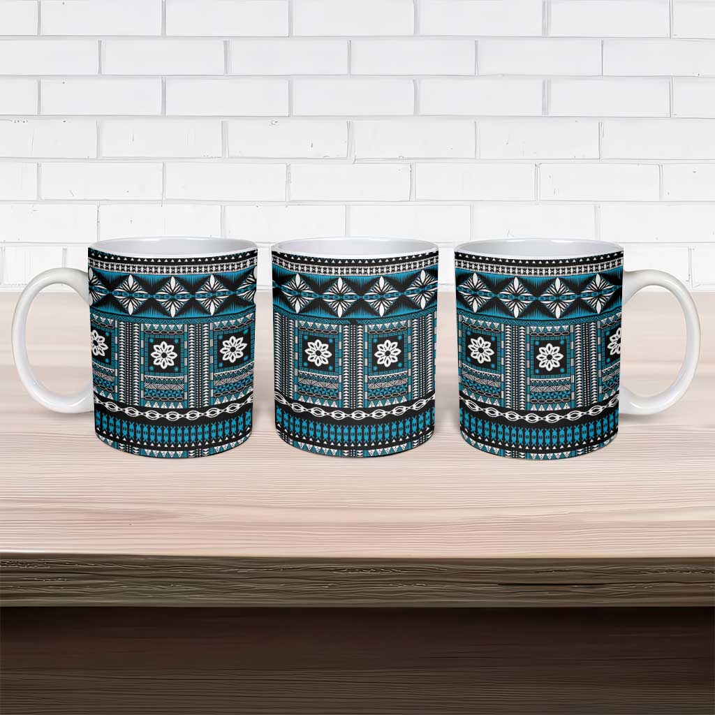 Fiji Masi Tapa Pattern Blue Ceramic Mug - Polynesian Pride