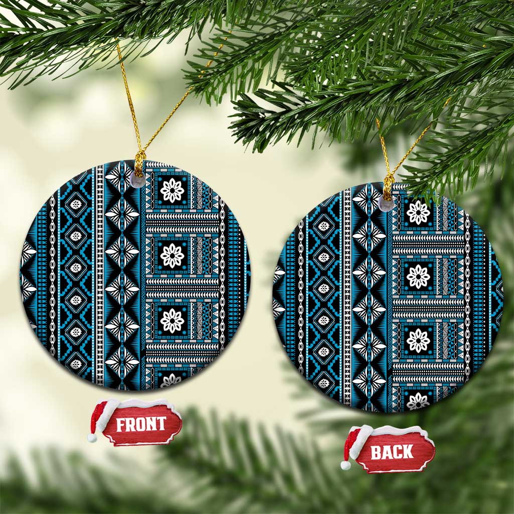 Fiji Masi Tapa Pattern Blue Ceramic Ornament - Polynesian Pride