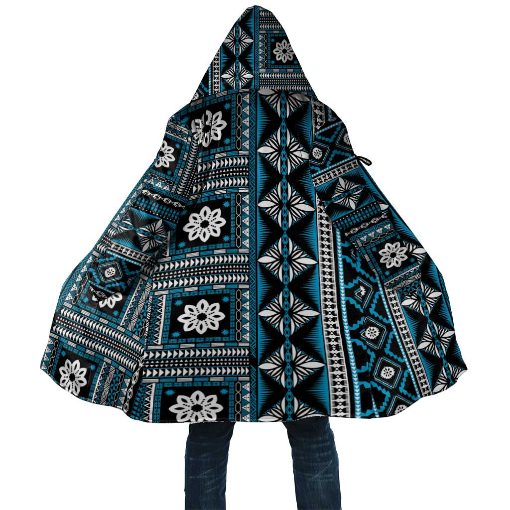 Fiji Masi Tapa Pattern Blue Cloak - Polynesian Pride