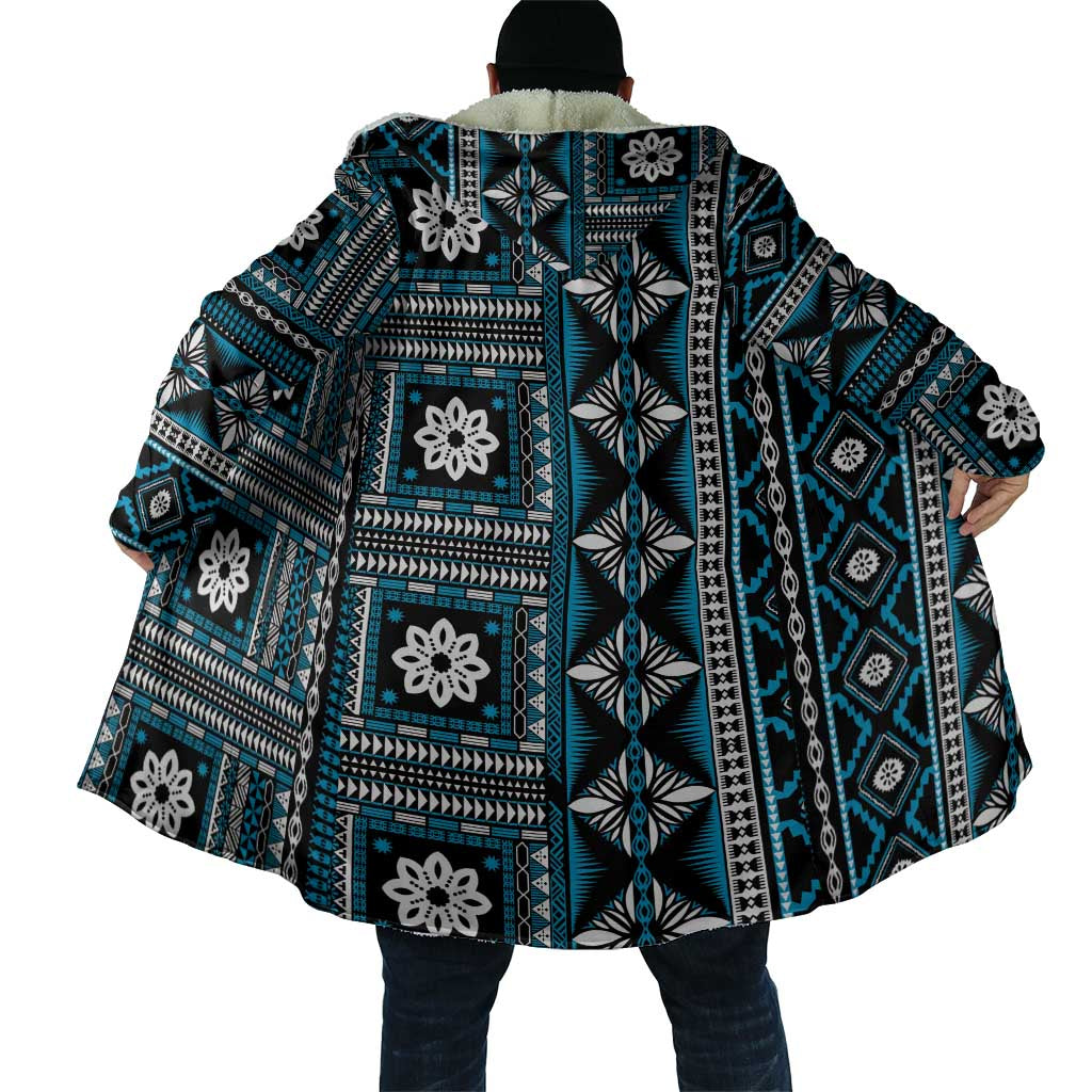 Fiji Masi Tapa Pattern Blue Cloak - Polynesian Pride