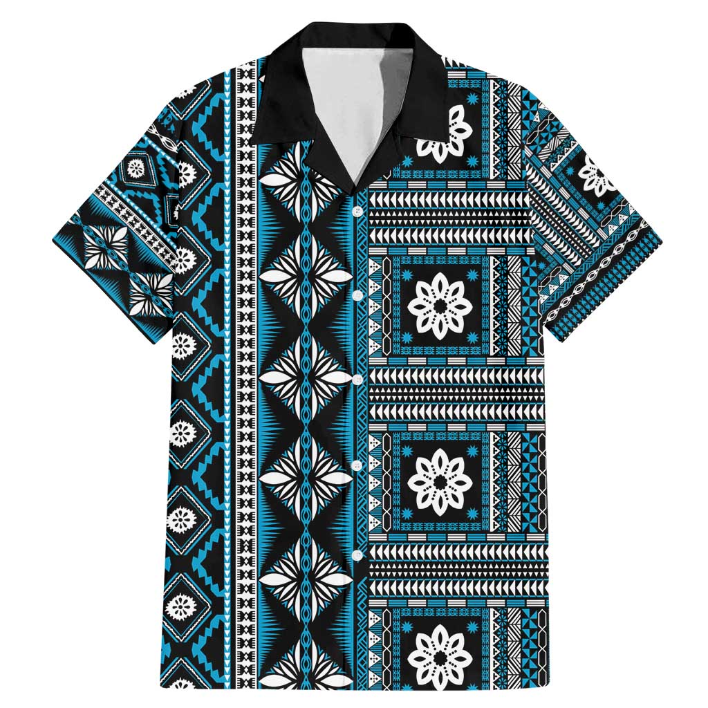 Fiji Masi Tapa Pattern Blue Family Matching Mermaid Dress and Hawaiian Shirt - Polynesian Pride