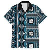 Fiji Masi Tapa Pattern Blue Family Matching Short Sleeve Bodycon Dress and Hawaiian Shirt - Polynesian Pride