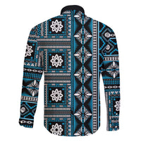 Fiji Masi Tapa Pattern Blue Family Matching Short Sleeve Bodycon Dress and Hawaiian Shirt - Polynesian Pride