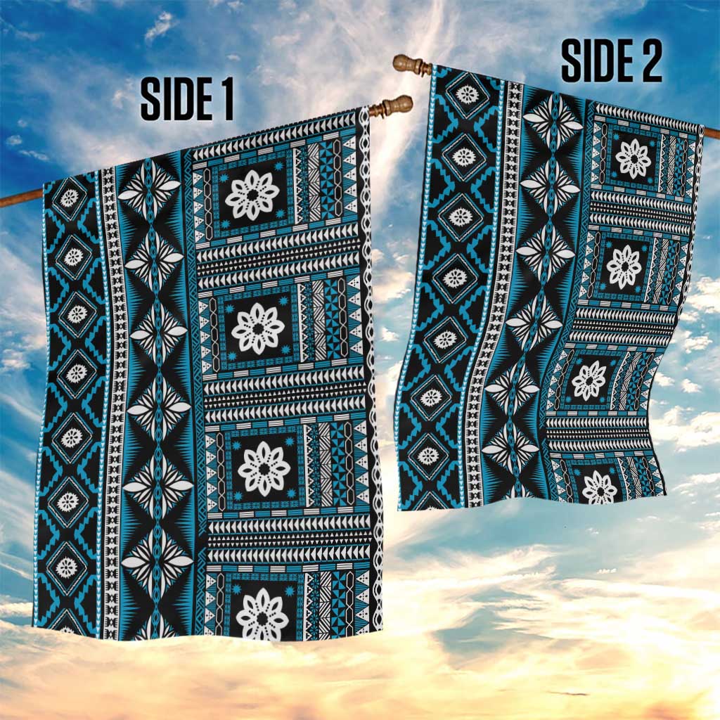 Fiji Masi Tapa Pattern Blue Garden Flag - Polynesian Pride