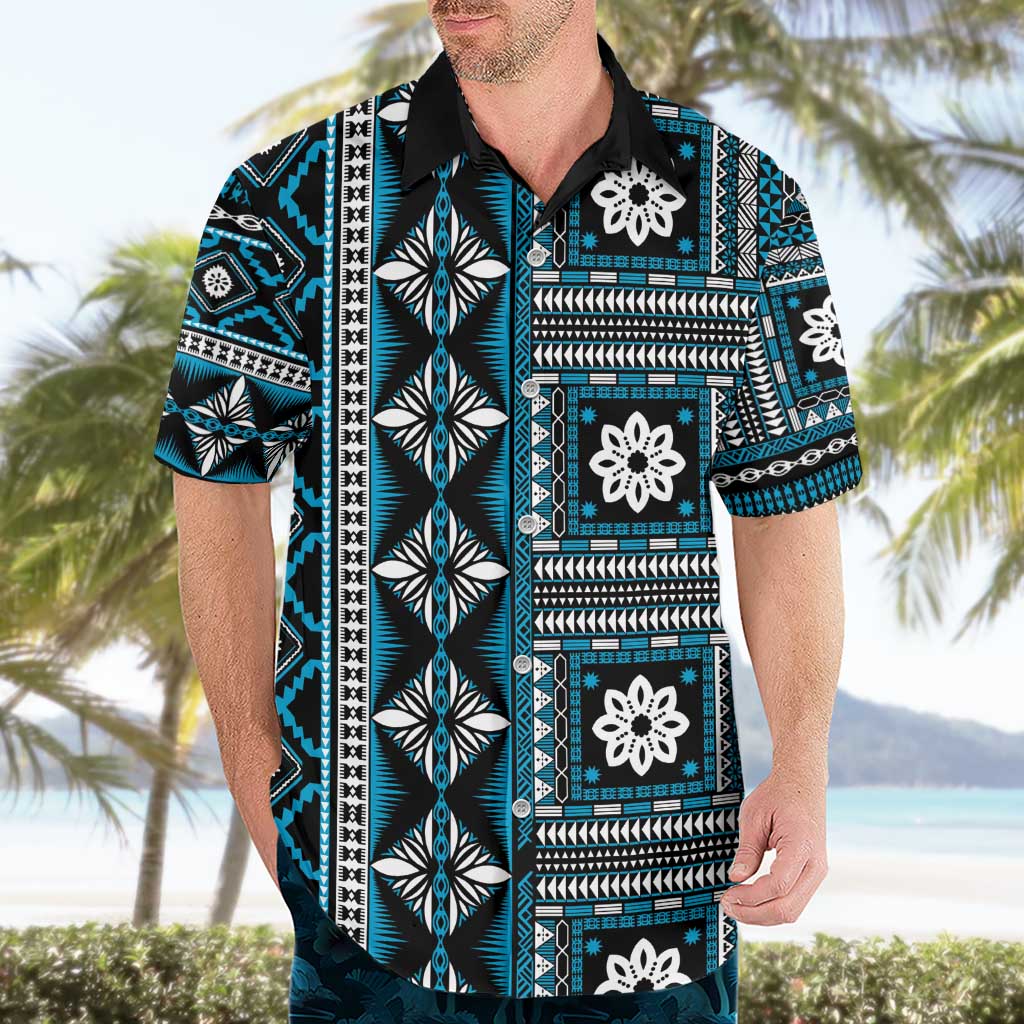 Fiji Masi Tapa Pattern Blue Hawaiian Shirt - Polynesian Pride
