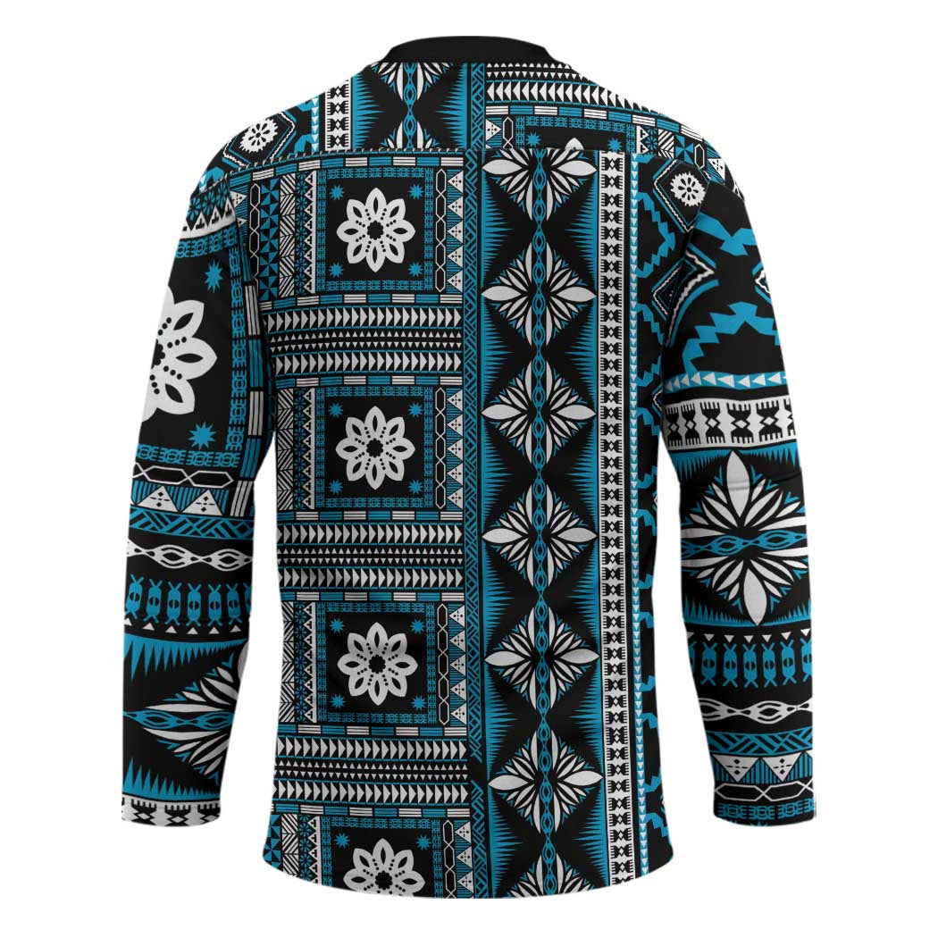 Fiji Masi Tapa Pattern Blue Hockey Jersey - Polynesian Pride