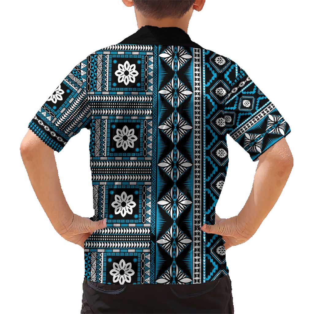 Fiji Masi Tapa Pattern Blue Kid Hawaiian Shirt - Polynesian Pride