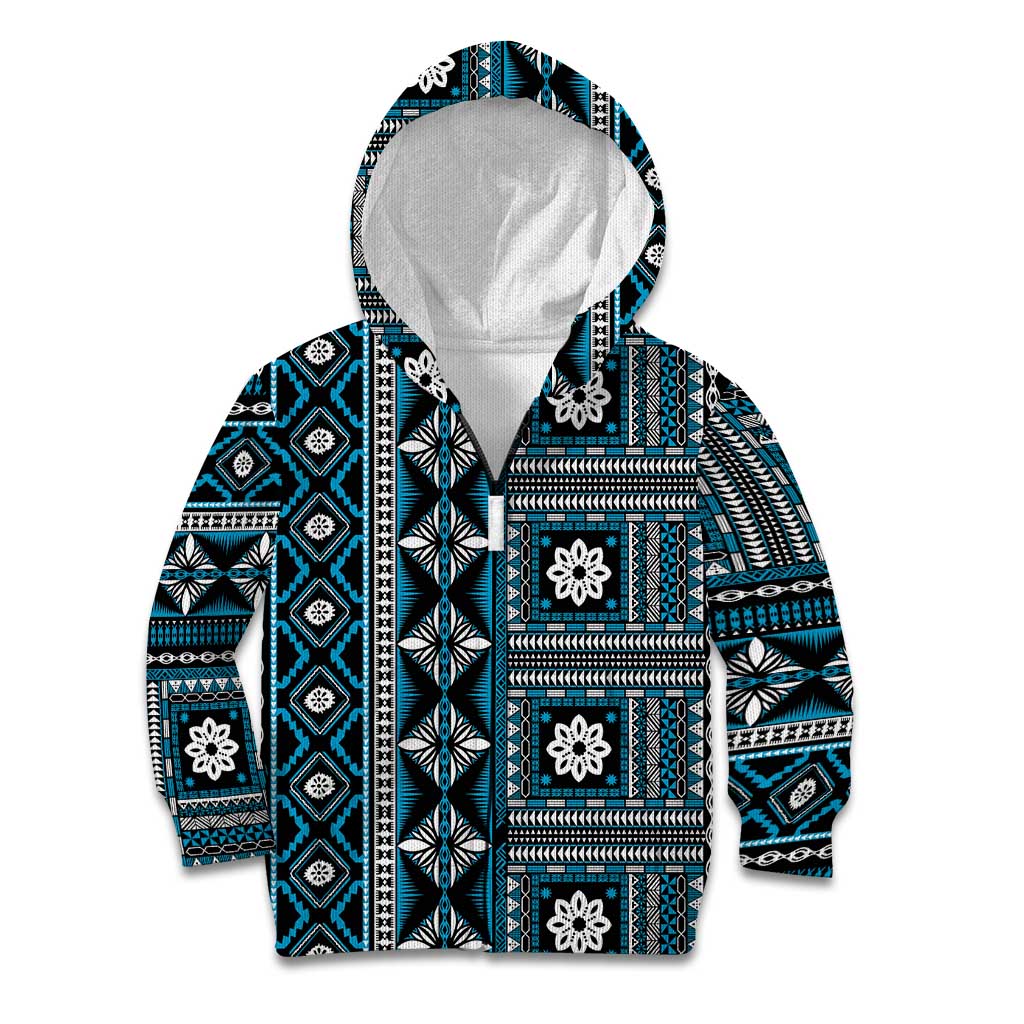 Fiji Masi Tapa Pattern Blue Kid Hoodie - Polynesian Pride