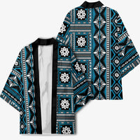 Fiji Masi Tapa Pattern Blue Kimono - Polynesian Pride
