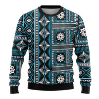 Fiji Masi Tapa Pattern Blue Ugly Christmas Sweater - Polynesian Pride