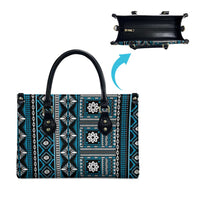 Fiji Masi Tapa Pattern Blue Leather Bag - Polynesian Pride