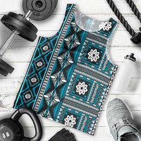 Fiji Masi Tapa Pattern Blue Men Tank Top - Polynesian Pride
