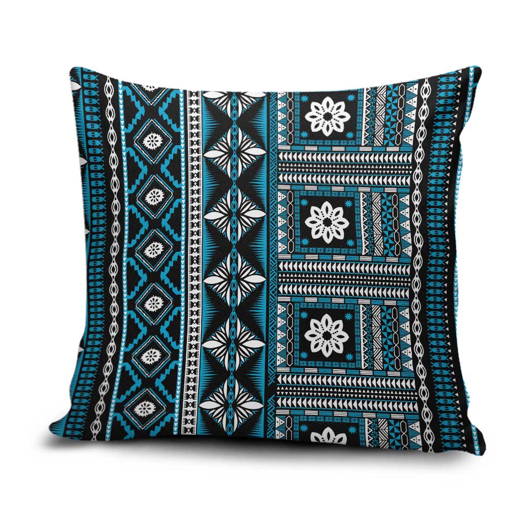 Fiji Masi Tapa Pattern Blue Pillow Cover - Polynesian Pride