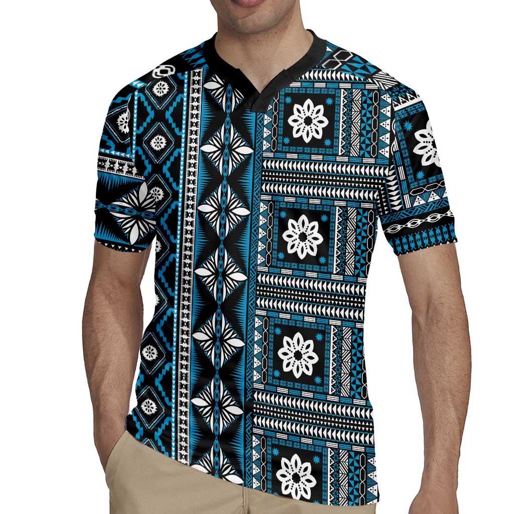 Fiji Masi Tapa Pattern Blue Rugby Jersey - Polynesian Pride