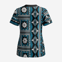 Fiji Masi Tapa Pattern Blue Scrub Top - Polynesian Pride