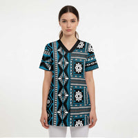 Fiji Masi Tapa Pattern Blue Scrub Top - Polynesian Pride
