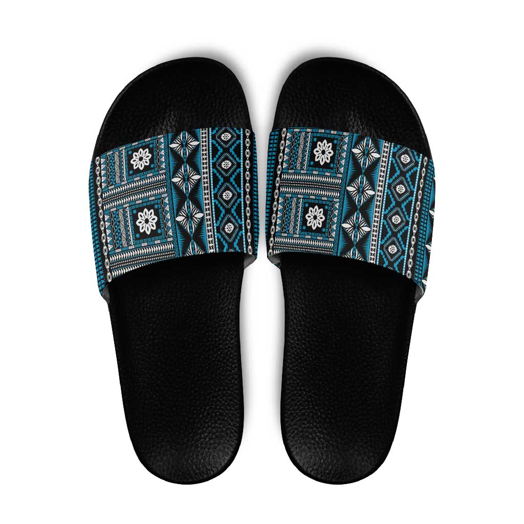 Fiji Masi Tapa Pattern Blue Slide Sandals - Polynesian Pride